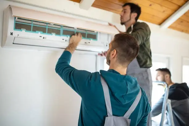 ChatGPT said:
Technicians installing or servicing wall-mounted air conditioner in residential home. -aircon installation services