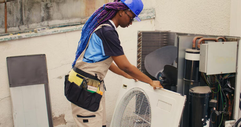 repairman working air conditioner